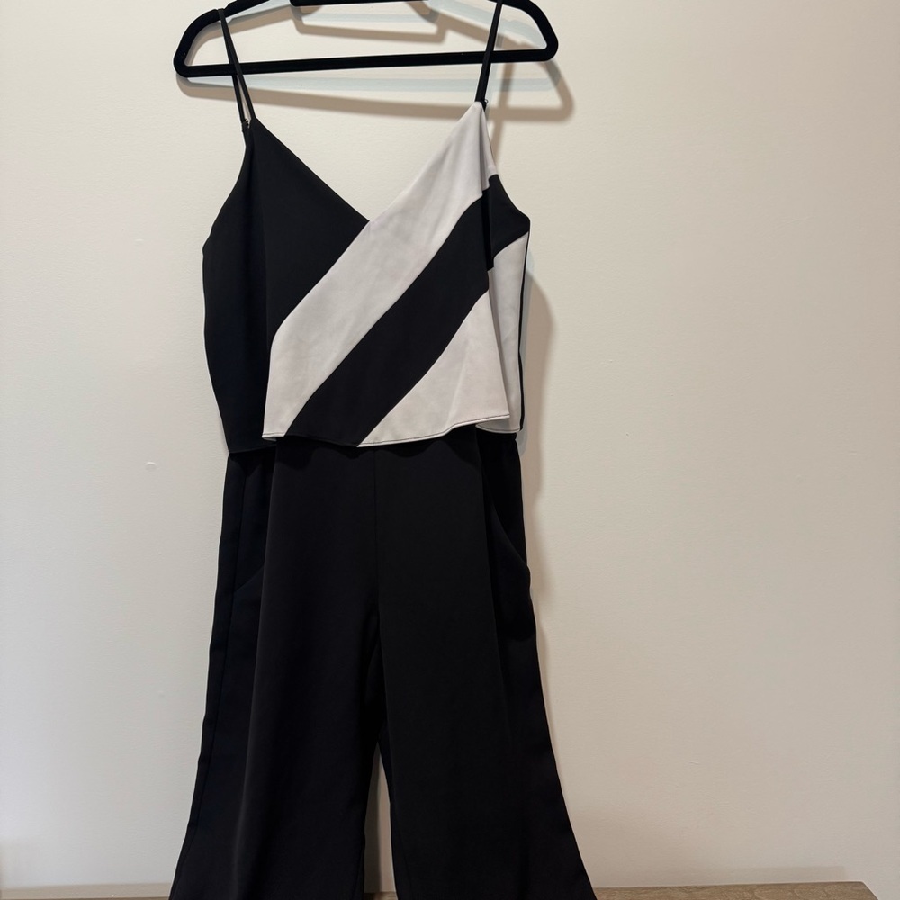 Parker Black and White Diagonal-Stripe Spaghetti-Strap Jumpsuit